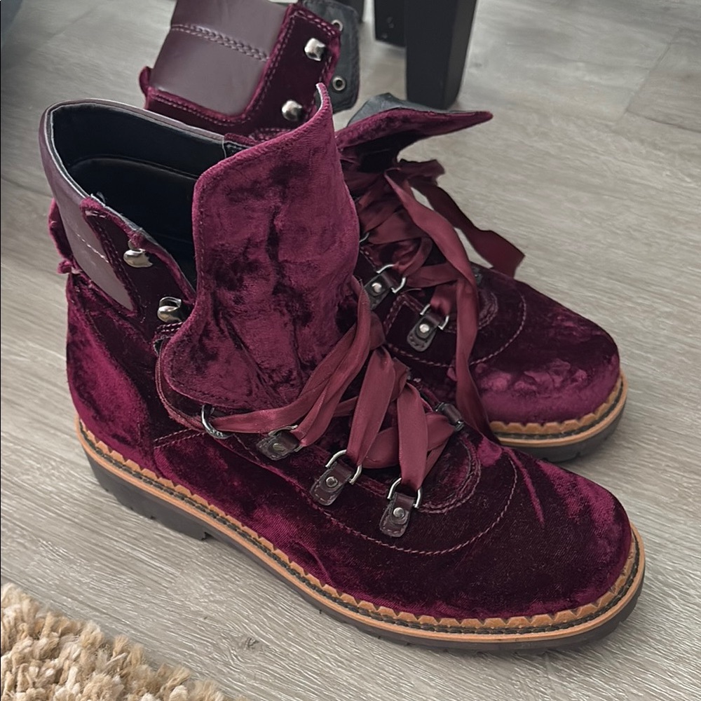 Velvet Burgundy Lace-Up Boots